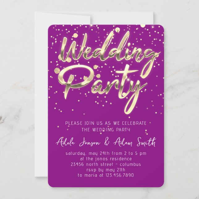 Wedding Party Instant Download Purple Gold  Invitation (Front)