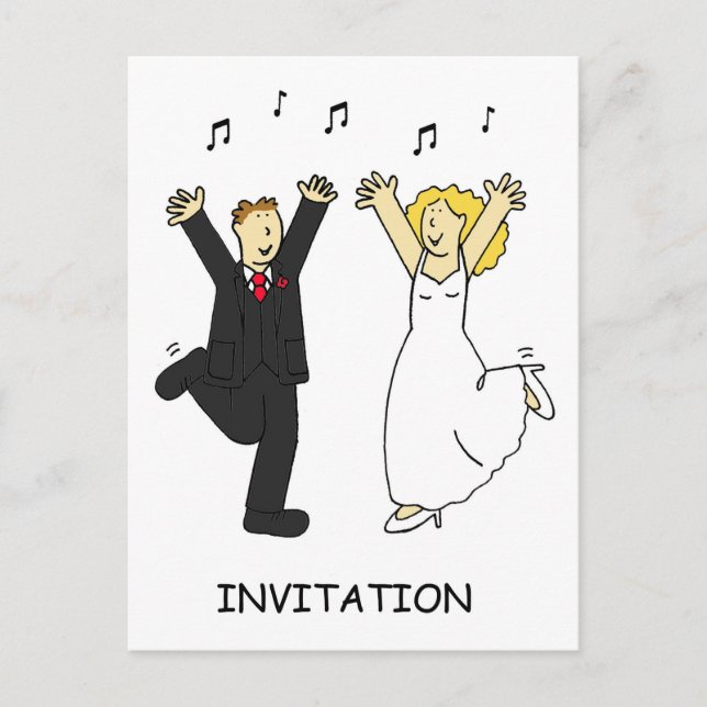 Wedding Party Invitation Cartoon Couple Dancing (Front)