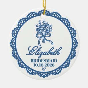 Wedding Party Name Role & Date Floral Keepsake Ceramic Ornament