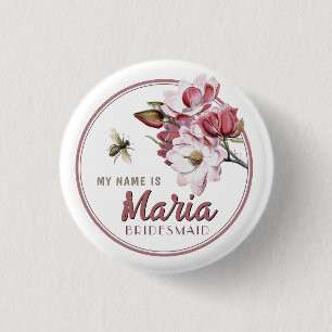 Wedding Party Name Tag Flower Bridesmaid 3 Cm Round Badge