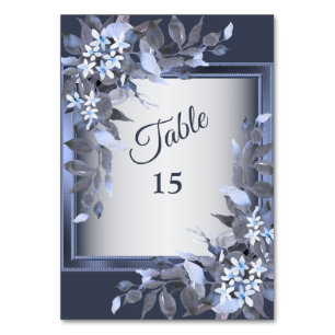 Wedding Party Navy Blue Floral Silver Grey Table Number