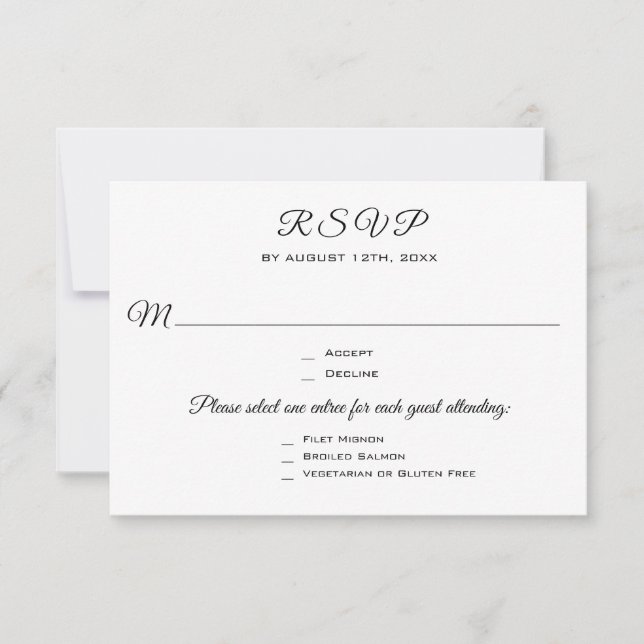 Wedding Party or Event 3 Entree RSVP Response (Front)