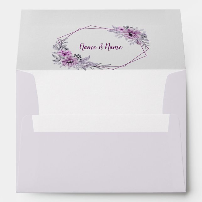 Wedding Party Pink Floral Violet Purple Frame Envelope (Back (Bottom))