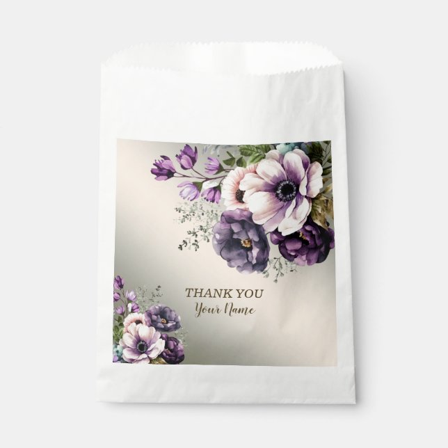 Wedding Party Purple Pink Flowers Golden Elegant Favour Bag (Front)