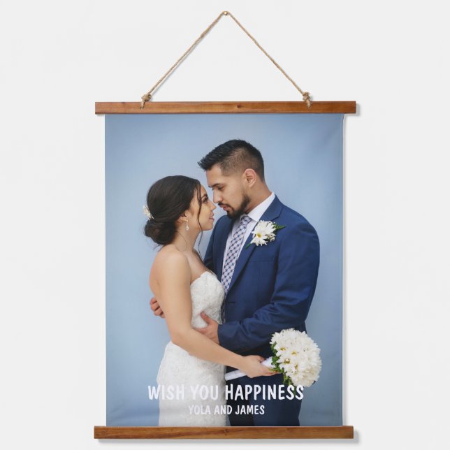 Wedding Party Script Photo Overlay Hanging  Tapestry (Front)