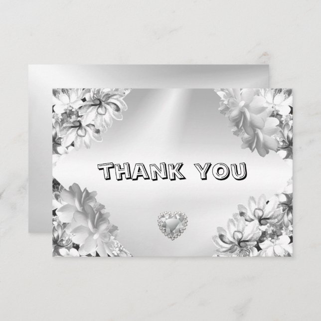 Wedding Party Silver Floral Geometric Elegant Thank You Card (Front/Back)