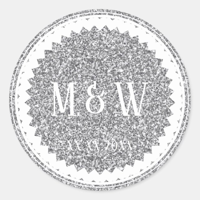 Wedding Party Silver Glitter Classic Round Sticker (Front)