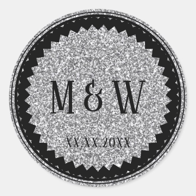 Wedding Party Silver Glitter Classic Round Sticker (Front)