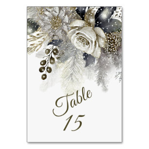 Wedding Party Silver Golden White Roses Flowers Table Number