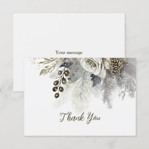Wedding Party Silver Golden White Roses Flowers Thank You Card