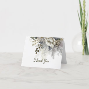 Wedding Party Silver Golden White Roses Flowers Thank You Card
