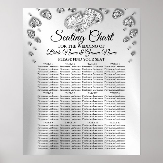 Wedding Party Silver Hearts Grey Black Elegant Poster (Front)