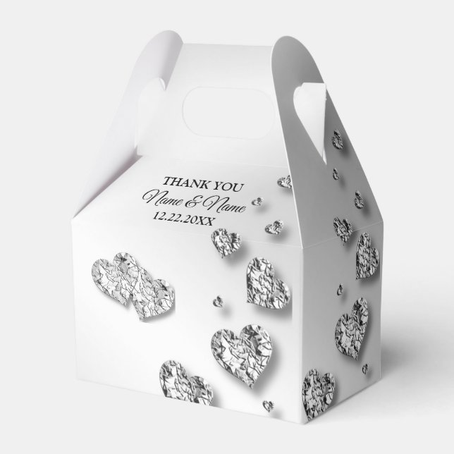 Wedding Party Silver Hearts Grey Elegant Favour Box (Front Side)