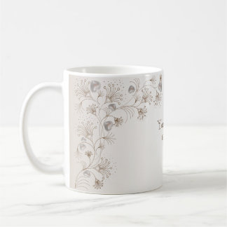 Wedding Party Tan Floral Heart Beige Elegant Coffee Mug