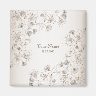 Wedding Party Tan Floral Heart Beige Elegant Magnet