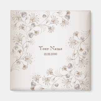 Wedding Party Tan Floral Heart Beige Elegant Magnet