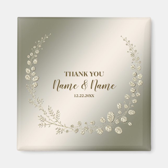 Wedding Party Thank You Golden Floral Leaves Magnet (Front)