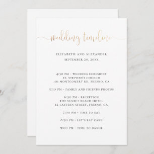 Wedding party timeline script. Simple calligraphy Invitation