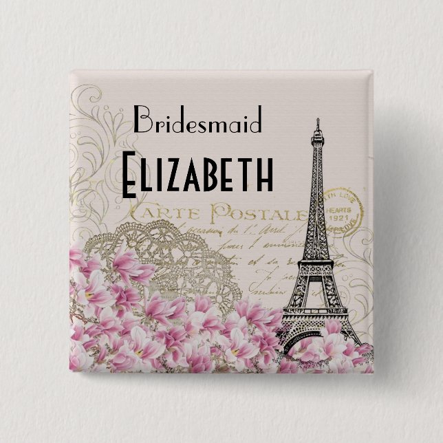 Wedding Party Vintage Eiffel Tower 15 Cm Square Badge (Front)