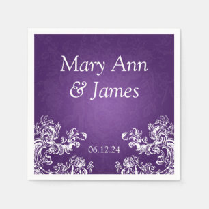 Wedding Party Vintage Swirls 2 Purple Napkin