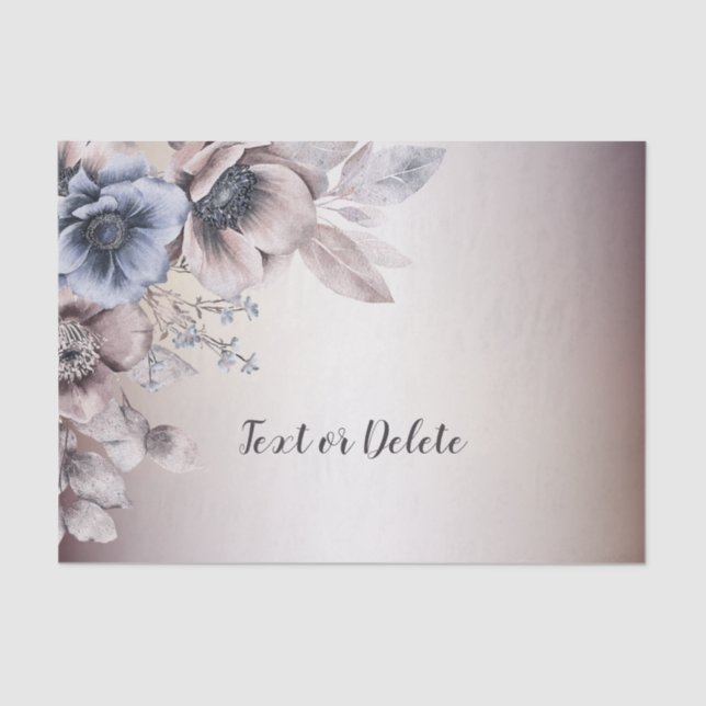 Wedding Party Watercolor Pastel Blue Beige Flowers Tissue Paper (Front)