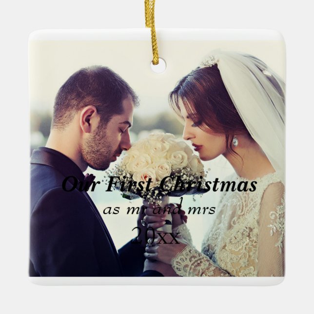 wedding party, wedding gift, Our First Christmas Ceramic Ornament (Front)