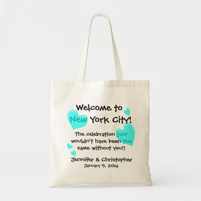 Wedding Party Welcome Bags, Customise, Mint Hearts Tote Bag (Front)