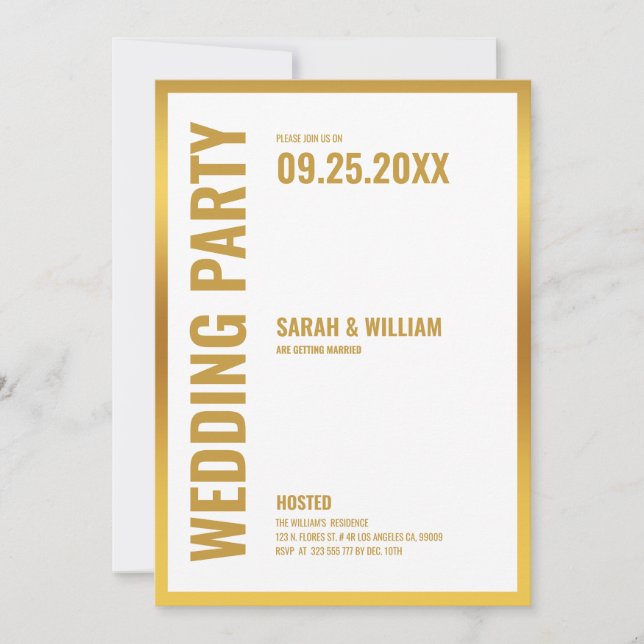 Wedding Party-White with gold frame Invitation (Front)