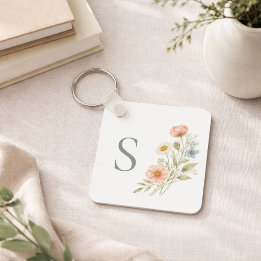 Wedding Party Wildflower Gift Monogram Key Ring
