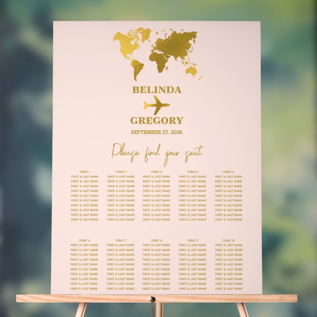 Wedding Passport Blush Pink Gold Seating Chart (Neutral)