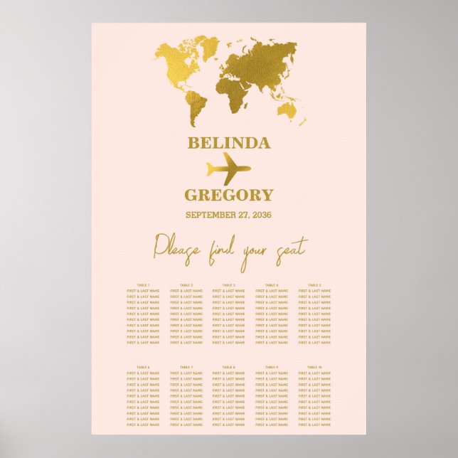 Wedding Passport Blush Pink Gold Seating Chart (Front)