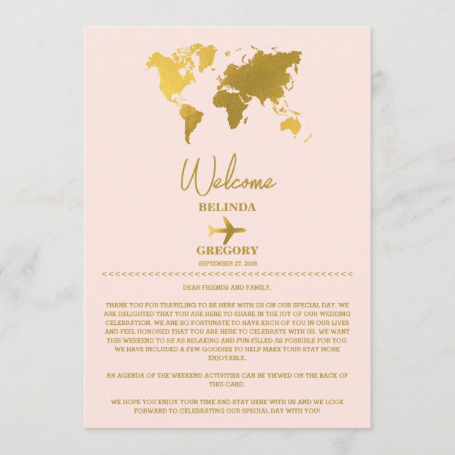 Wedding Passport Gold Blush Pink Itinerary Program (Front)