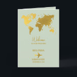 Wedding Passport Sage Green Gold Order of Service Program<br><div class="desc">A sage green and gold destination wedding passport design with gold world map, aeroplane and travel elements. This design is ideal for all Spring, Summer, Fall and Winter destination weddings. An elegant sage green and gold wedding travel design with passport layout, world map and custom couple photo. A modern destination...</div>