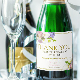 Wedding Pastel Flowers Gold & Pink Thank You Sparkling Wine Label