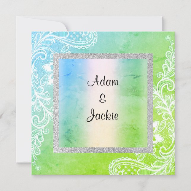 Wedding pastel lace new wedding GREEN BLUE Invitation (Front)