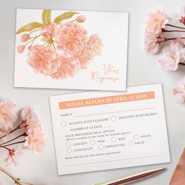 Wedding peach blossom wildflower watercolor  RSVP card (Creator Uploaded)