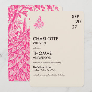 Wedding Peacock Botanical Pink Couture Invitation