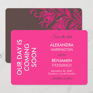 Wedding Peacock Botanical Pink Couture Save The Date