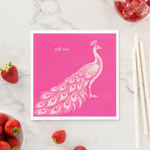 Wedding Peacock Botanical Pink Napkin