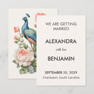 Wedding Peacock Botanical Vintage Announcement