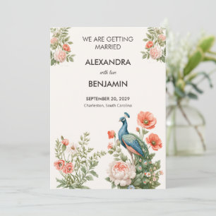 Wedding Peacock Botanical Vintage   Announcement