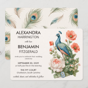 Wedding Peacock Botanical Vintage Floral Art Invitation