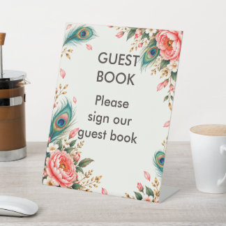 Wedding Peacock Botanical | Vintage Floral Pedestal Sign
