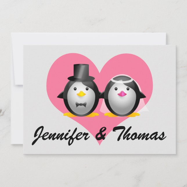 Wedding Penguins, Jennifer & Thomas Invitation (Front)