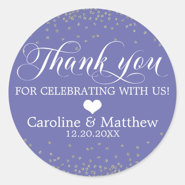 Wedding Peri Sprinkle Sparkle Silver THANK YOU Classic Round Sticker (Front)