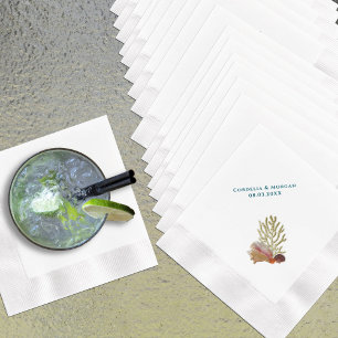 Wedding Personalised Cocktail Napkins Seashells