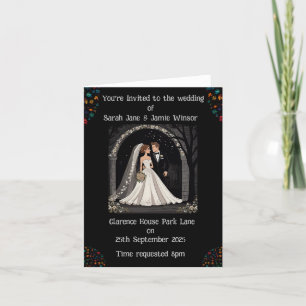 Wedding Personalised Invite Cartoon on Black 