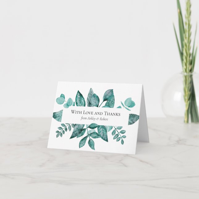 Wedding Personalised Love and Thanks Teal Greenery Thank You Card (Front)