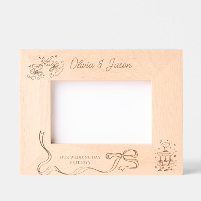 Wedding Personalised name Bow champagne tower Etched Frames (Front)