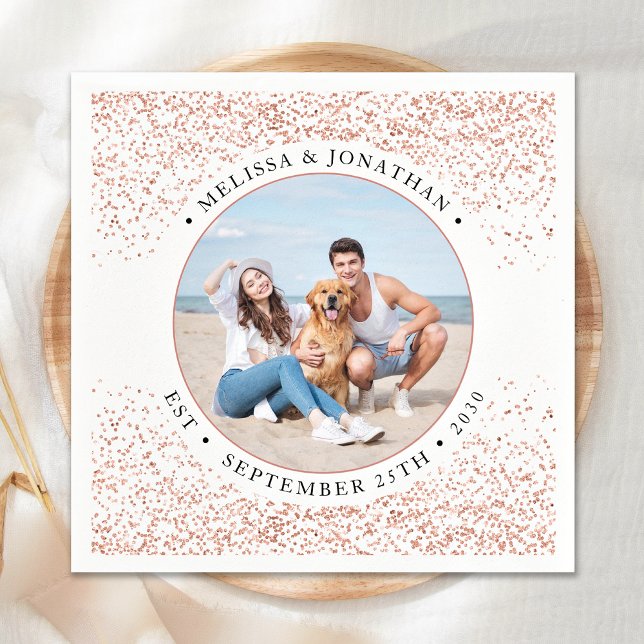 Wedding Personalised Rose Gold Glitter Photo  Napkin (Creator Uploaded)